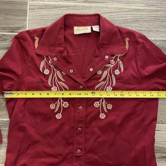 Scully Women's Western Shirt Embellished Horseshoes Flowers L Pearl Snap PL-734 - Picture 6 of 13